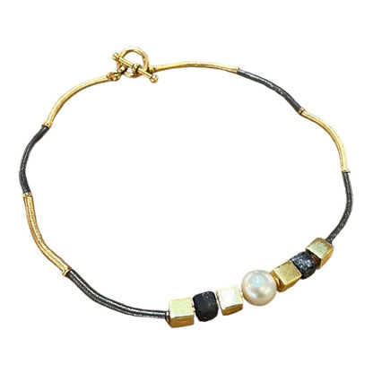 Necklace - 12.5mm Champagne South Sea and Black Tigereye
