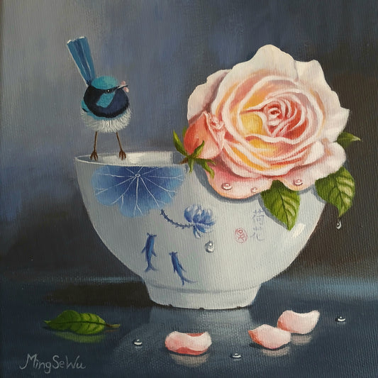 Pink Rose and Wren