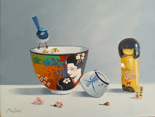 Bowl & Doll (blue wren)