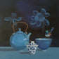 Blue Tea Pot with Wren