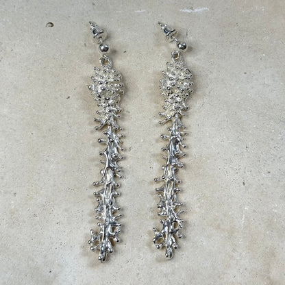 Earrings - Anemone, Silver Long Drop