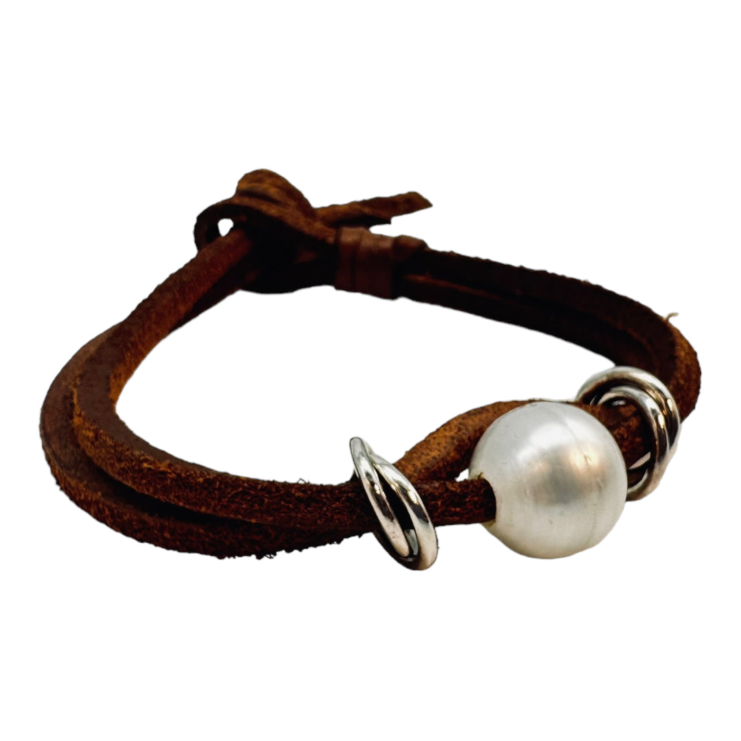 Bracelet - South Sea Pearl on Brown Leather