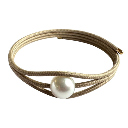 Bracelet - Australian South Sea Pearl Stainless Steel 10-11 mm Magnetic Wrap, Tan/Gold Ends