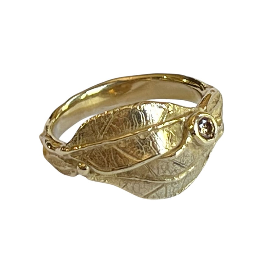 Ring - Leaf Design with Cognac Diamond