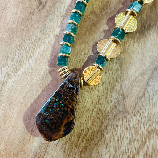 Necklace - Matrix Nut Opal from Yowah with Mica Gem