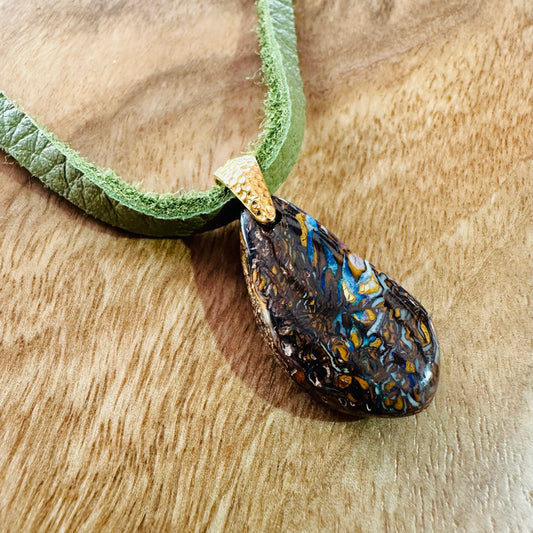 Necklace - Matrix Nut Opal from Yowah with 18kt Gold Fill
