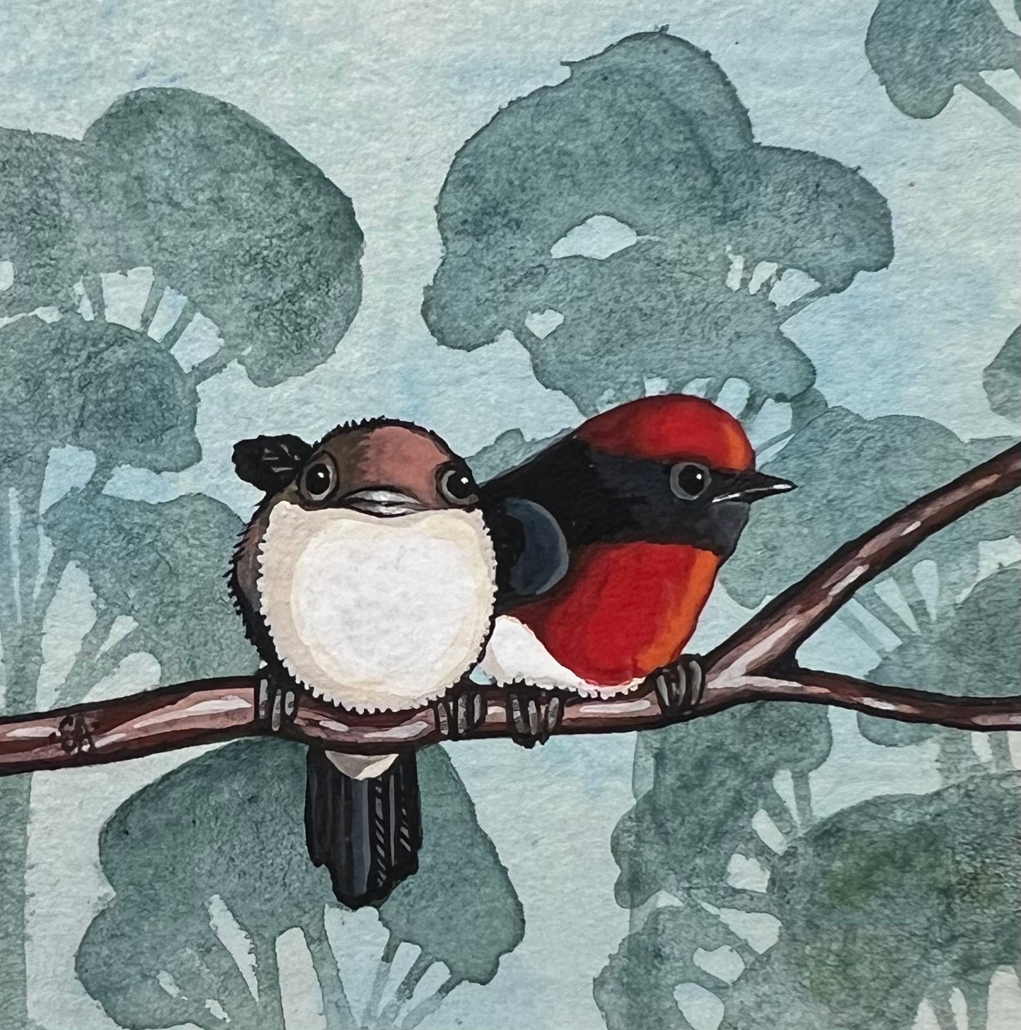 Red Capped Robin Pair, Deep Red
