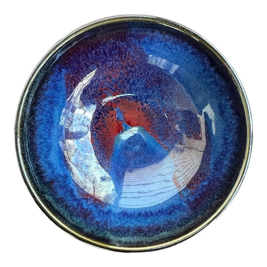 Bowl, Medium Round - Blue with Copper Red