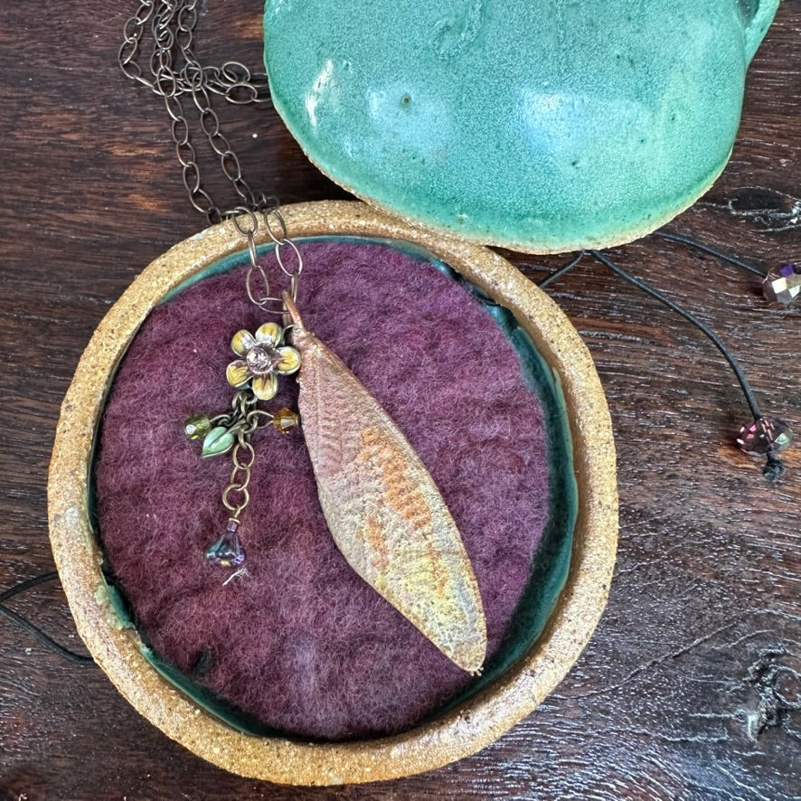 Winged Coppered Cicada with Flower and Beads, includes  Ceramic Case