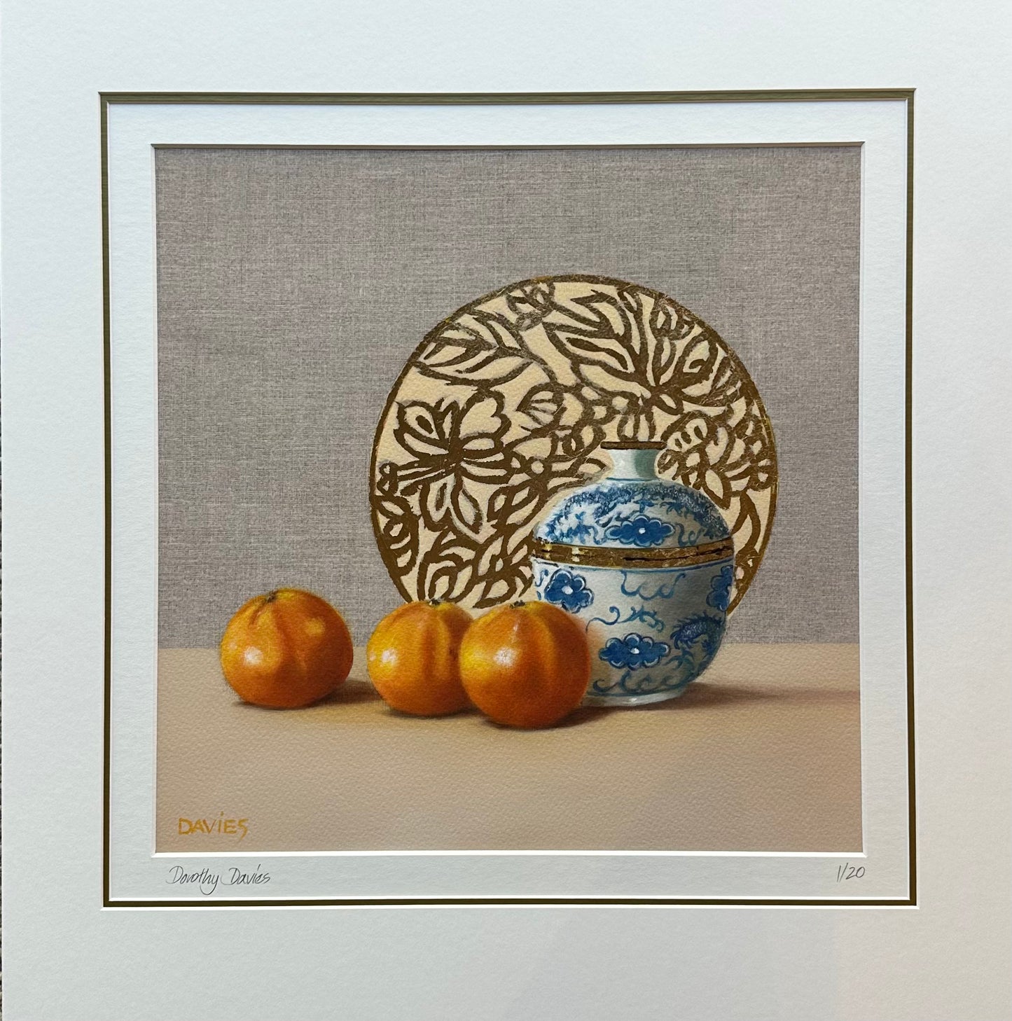 Mandarines with Chinese Ginger Jar - Gold Leaf Embellished Print