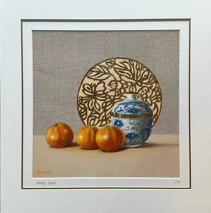 Mandarines with Chinese Ginger Jar - Gold Leaf Embellished Print