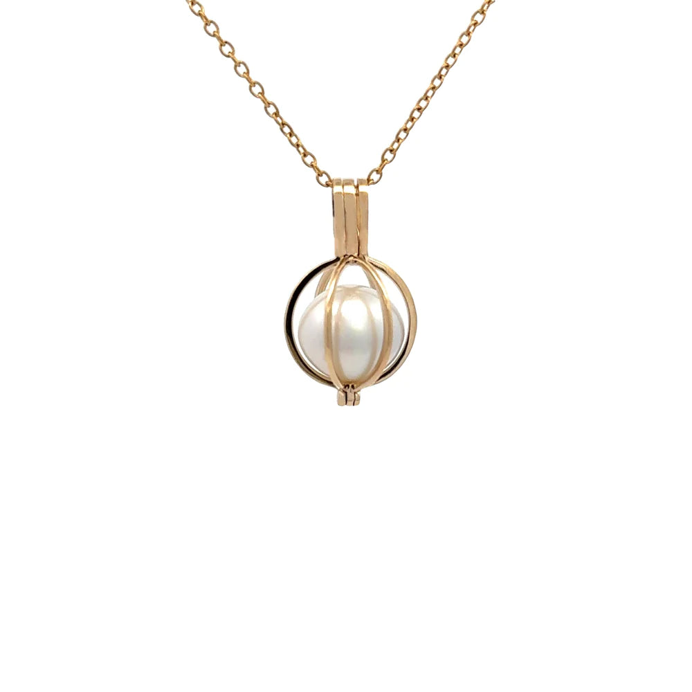 Pendant - Australian South Sea Pearls 11-12mm, 9kt Yellow Gold Curved Cage
