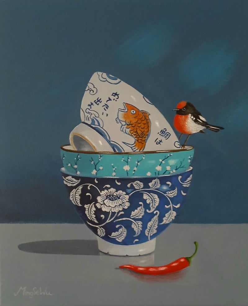 Red Capped Robin and Bowls