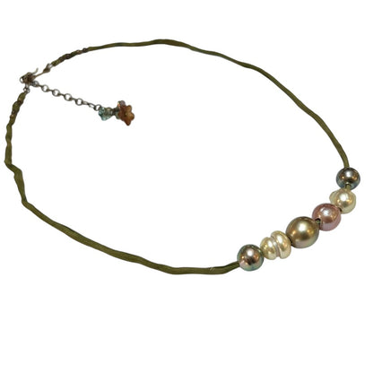 Necklace - Tahitian Pearls on Green Silk