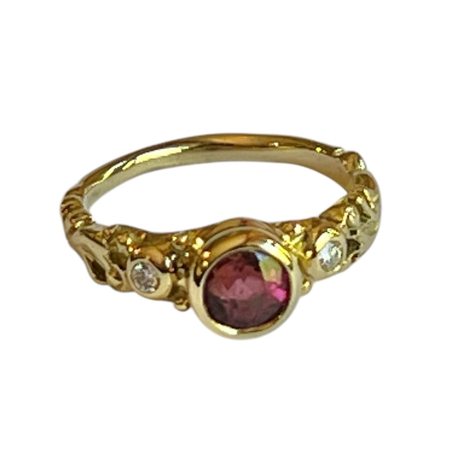 Ring - Faceted Ruby with Diamonds
