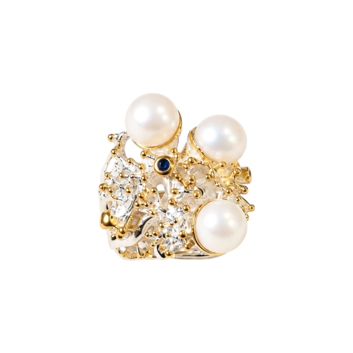 Ring - Jewel of The Sea, Sterling Silver with Yellow Gold Accents and White Pearl