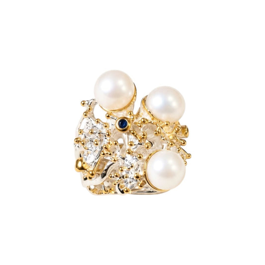 Ring - Jewel of The Sea, Sterling Silver with Yellow Gold Accents and White Pearl