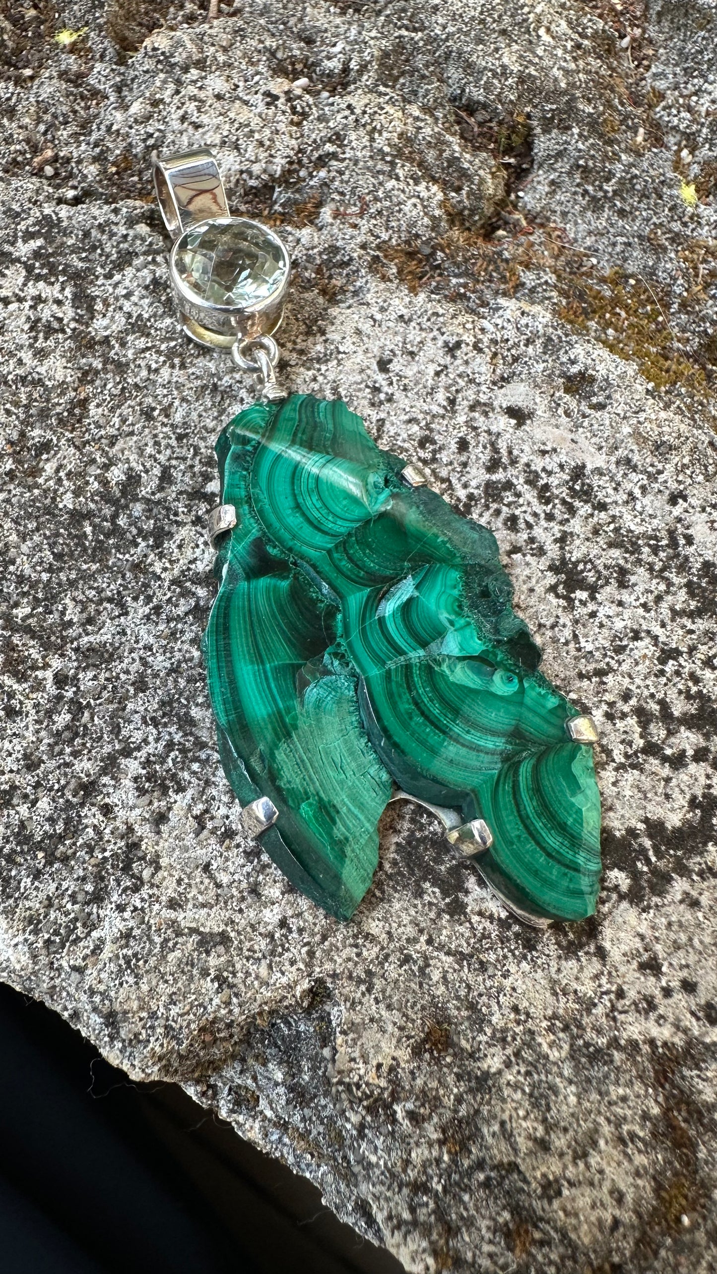 Pendant - Faceted Prasiolite with Malachite