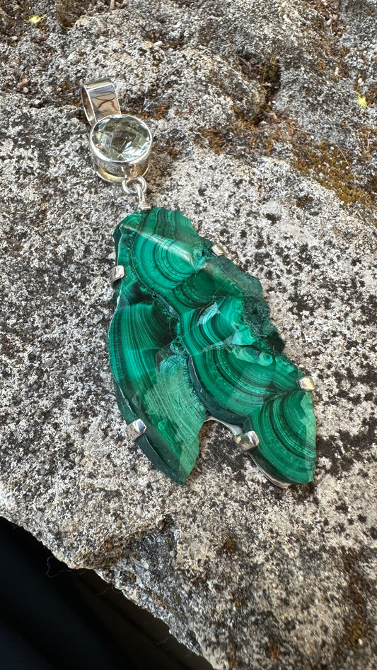 Pendant - Faceted Prasiolite with Malachite