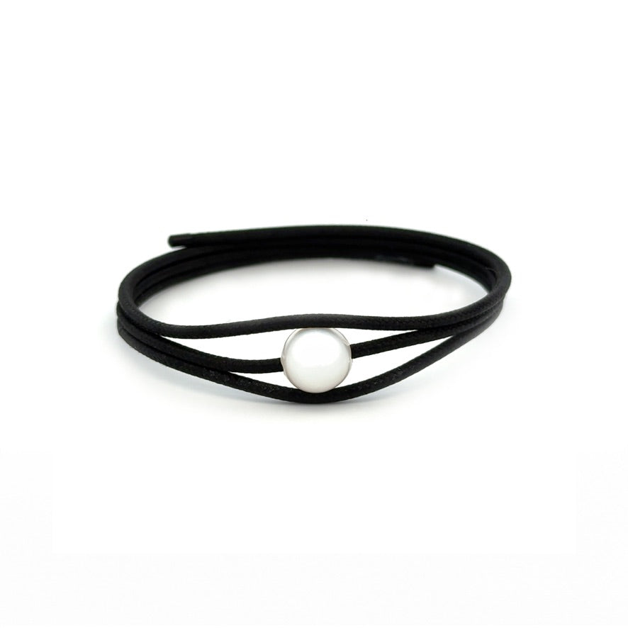 Bracelet - Australian South Sea Pearl, Stainless Steel 9-10 mm Magnetic Wrap, Black/Black Ends
