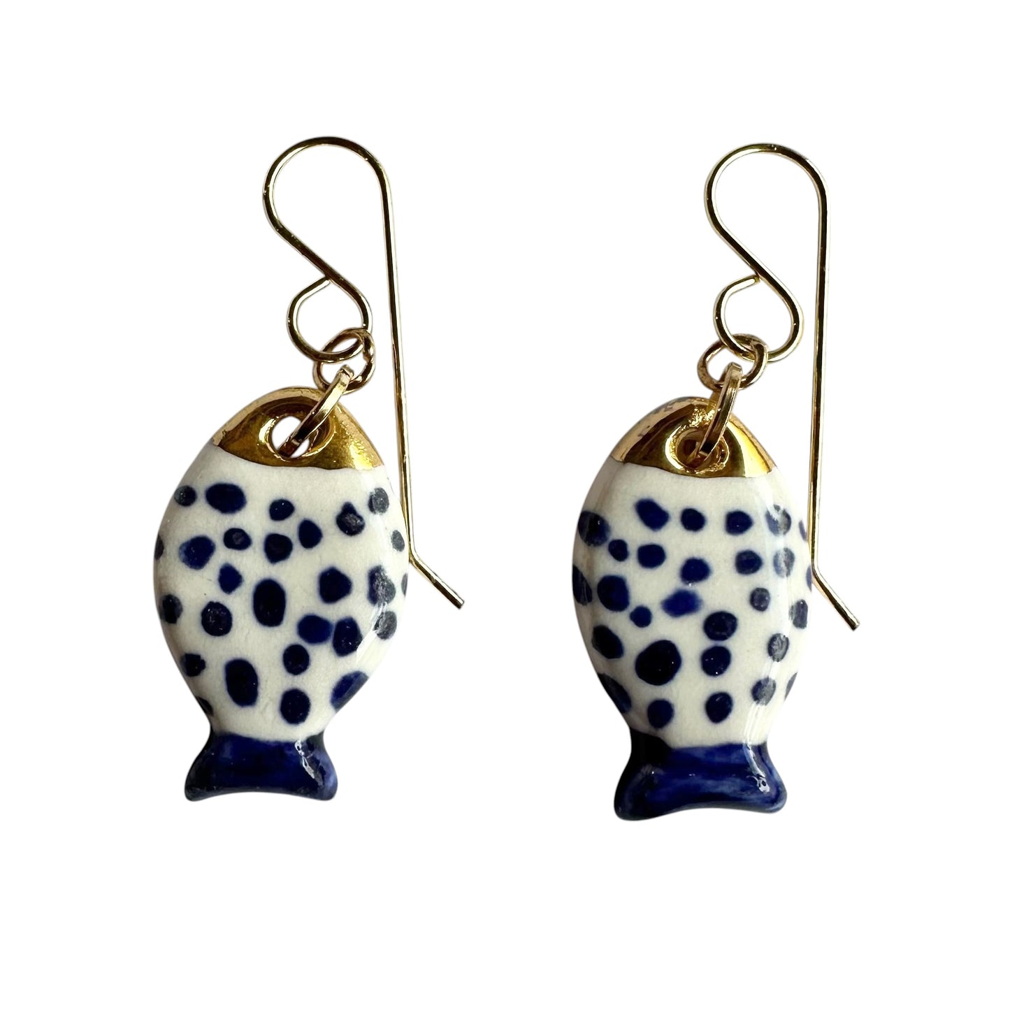 Earrings - Handmade Porcelain Fish Navy and White