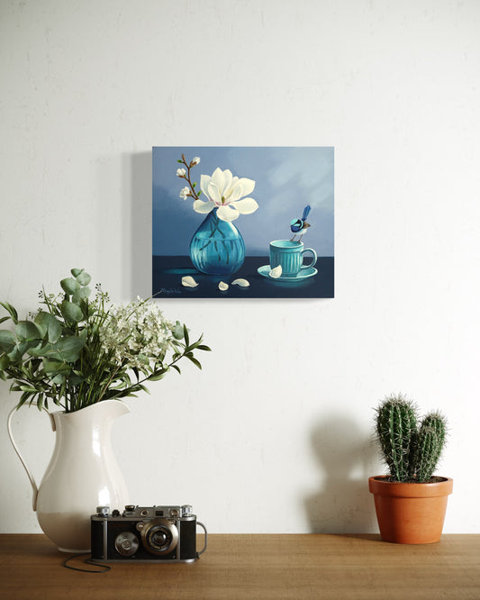 Magnolia and Blue Coffee Cup