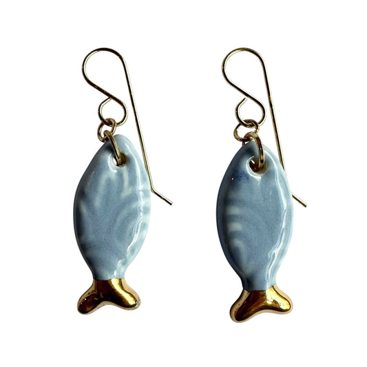 Earrings - Handmade Porcelain Blue Fish