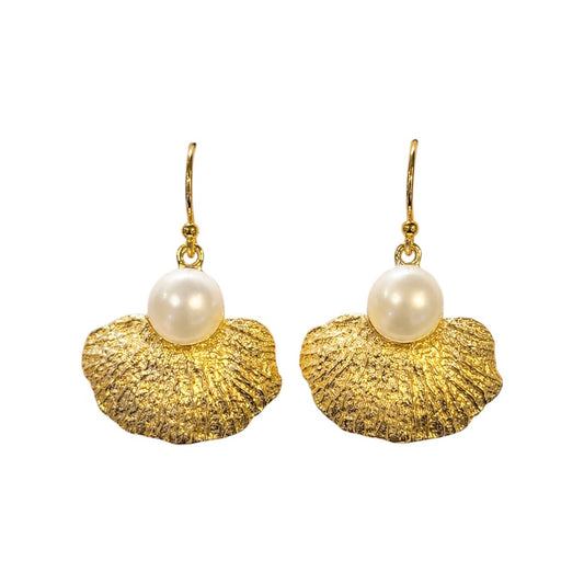 Earrings - Coral Garden, Yellow Gold Finish and Freshwater Pearls
