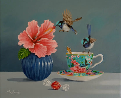 Hibiscus & Two Wrens