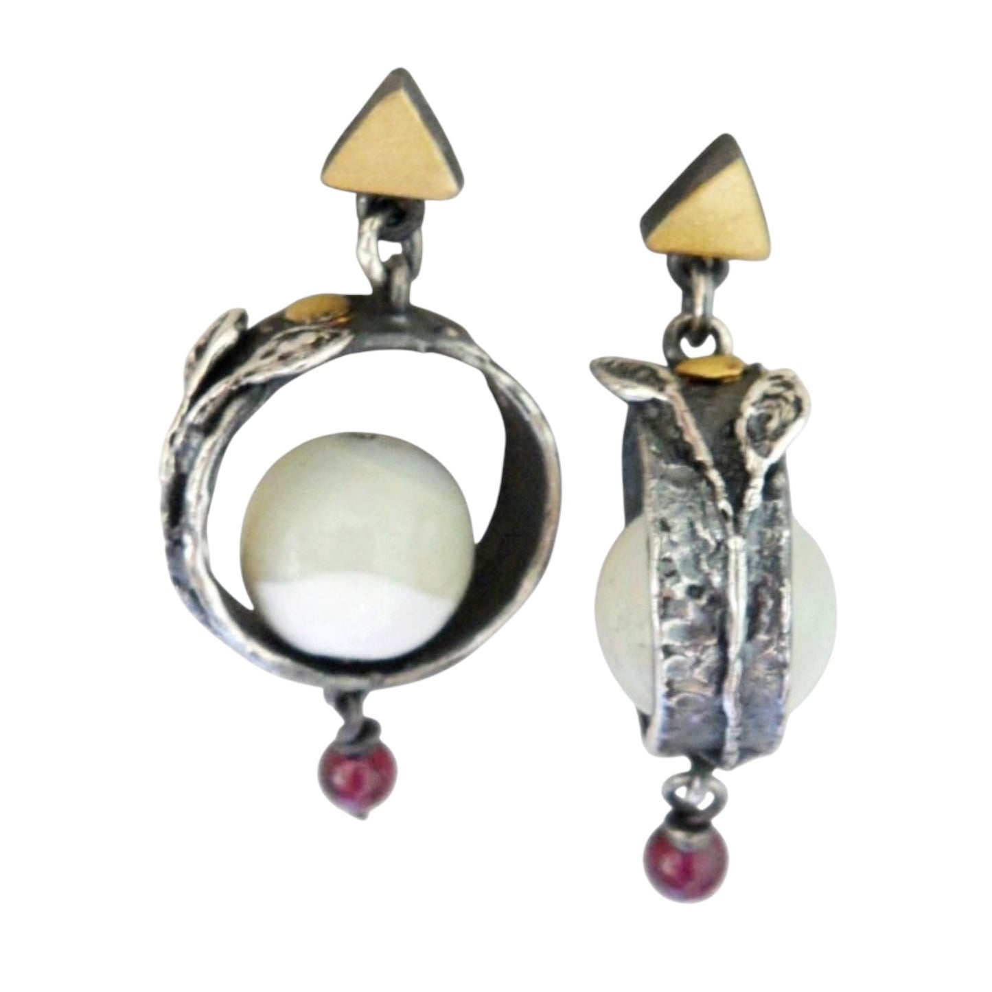 Earrings - Mother of Pearl and Garnets