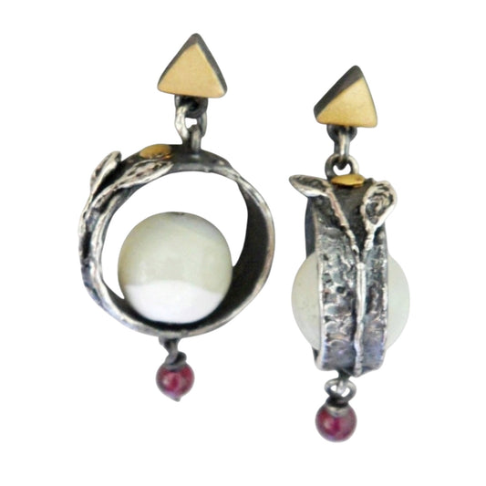 Earrings - Mother of Pearl and Garnets