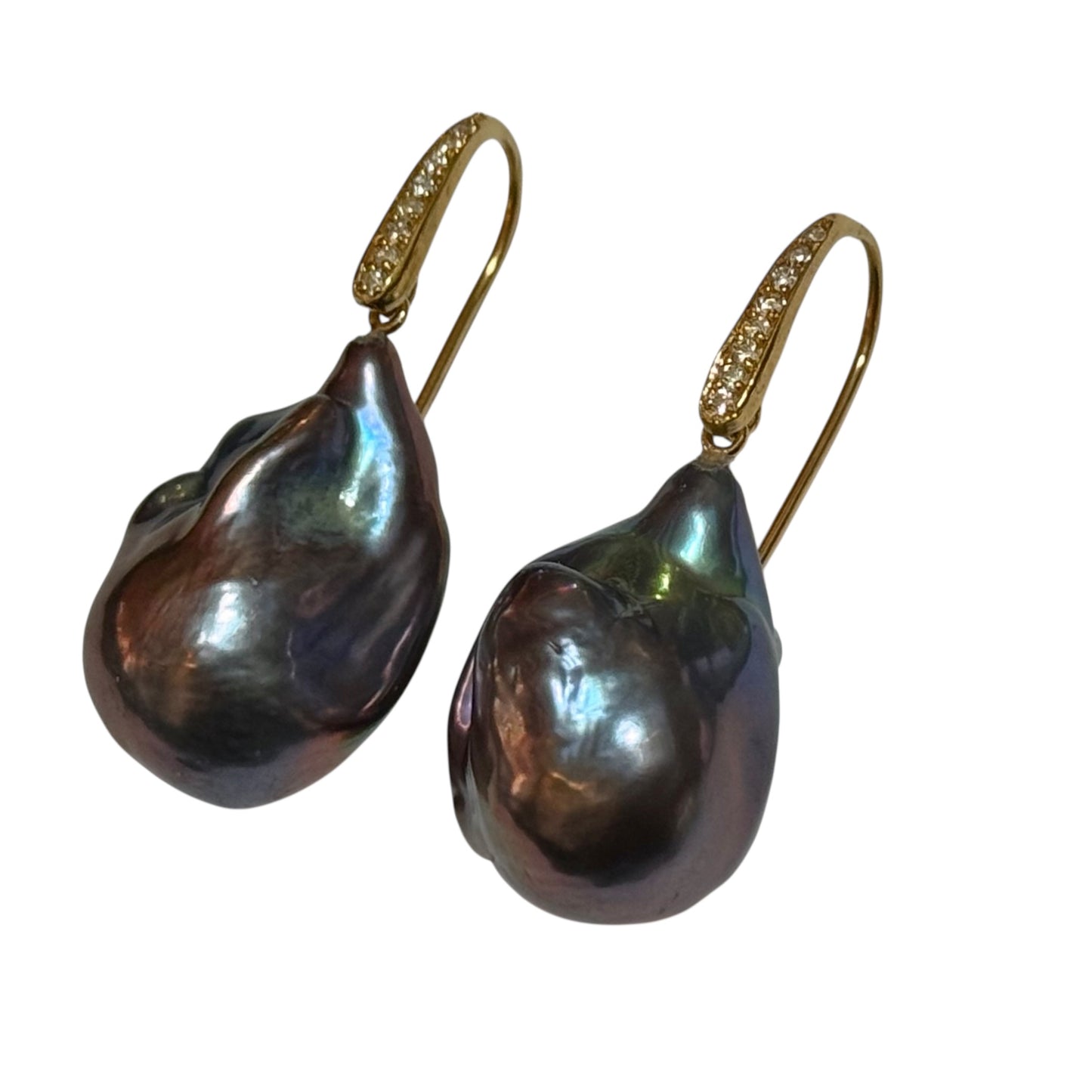 Earrings - Echoes of the Sea Baroque Pearl Drops, 16 Topaz, Yellow Finish