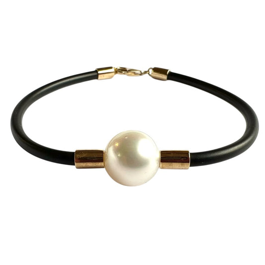 Bracelet - Australian South Sea Pearl 12-13 mm 9Kt Yellow Gold 19 cm Neoprene Bracelet 3mm
