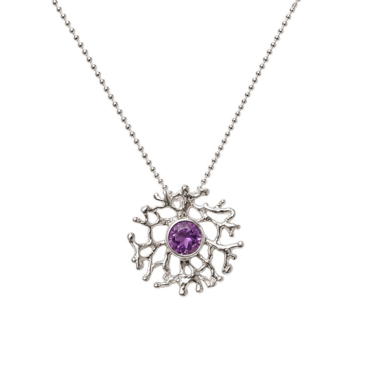 Pendant - Fan of the Sea, Small Silver with Amethyst