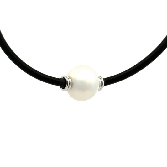 Necklace - Australian South Sea Pearl 11-12 mm Sterling Silver 45 cm Neoprene
