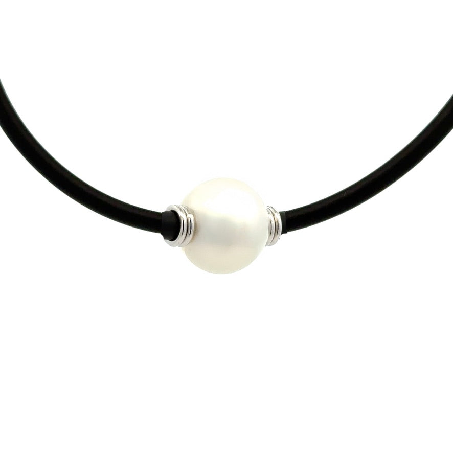 Necklace - Australian South Sea Pearl 14-15 mm Sterling Silver 47 cm Neoprene  4mm