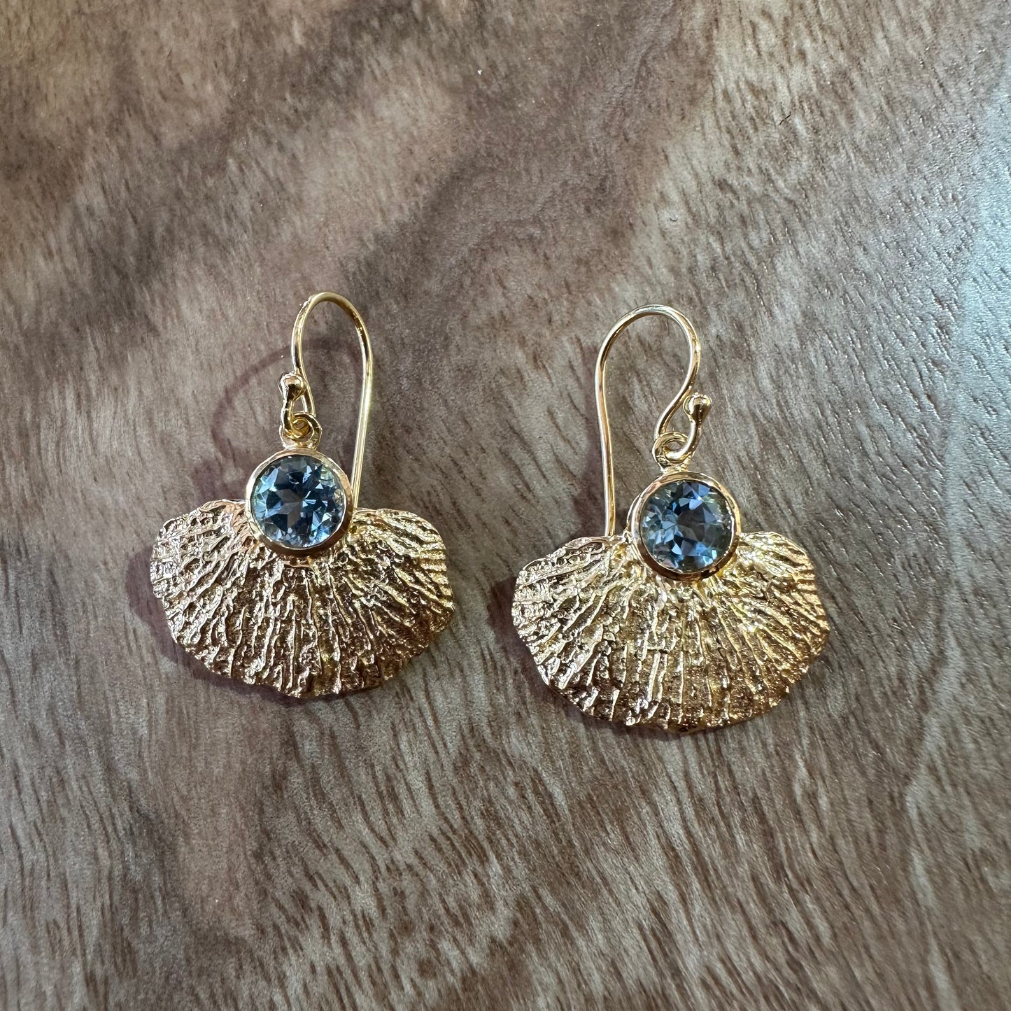 Earrings - Coral Garden, Blue Topaz and 18kt Yellow Gold Finish