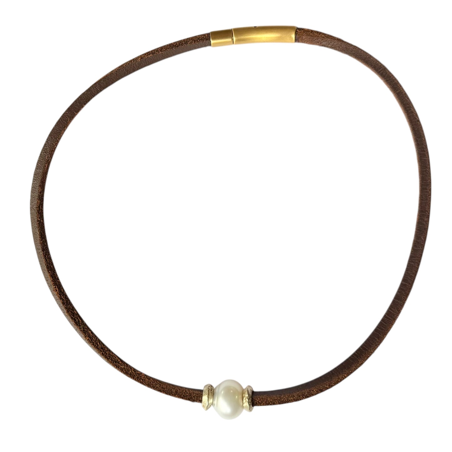 Necklace - 13.5mm White South Sea Pearl from Broome on Brown Leather