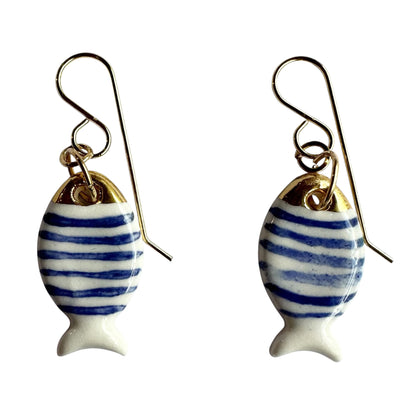 Earrings - Handmade Porcelain Stripe Fish
