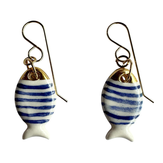 Earrings - Handmade Porcelain Stripe Fish