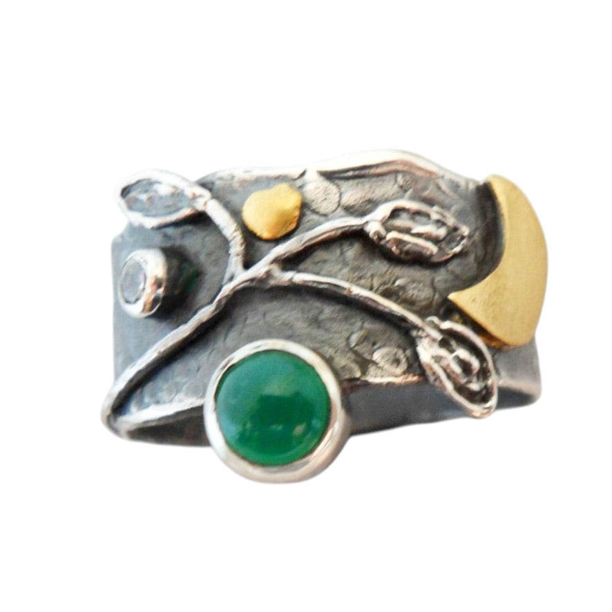 Ring - Three Leaves Green Agate