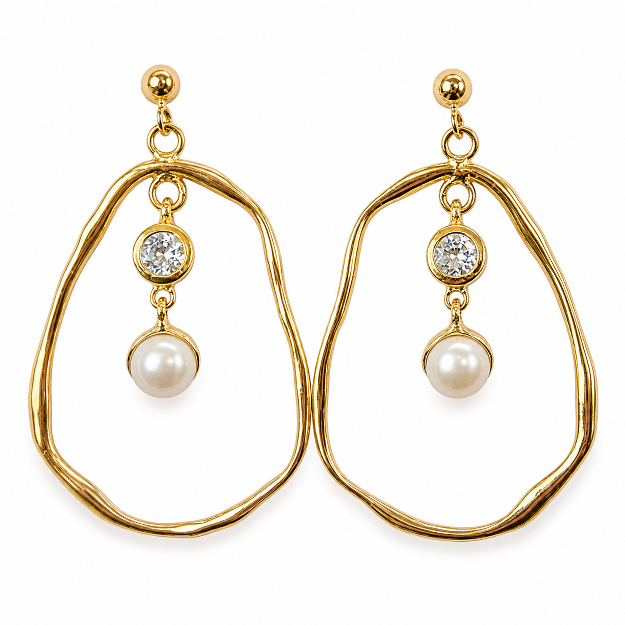 Earrings - Ocean Bed Drop, Yellow Gold Finish with Blue Topaz and Fresh Water Pearls