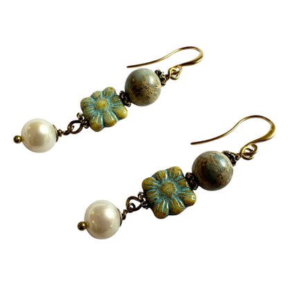 Earrings - Freshwater Pearls (Round) with Chez Glass Beads