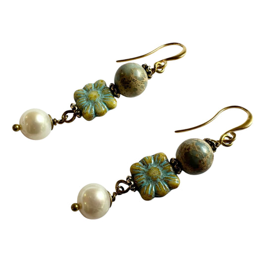 Earrings - Freshwater Pearls (Round) with Chez Glass Beads