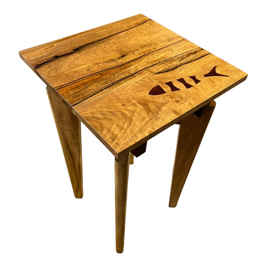 Marri Side Table with Jarrah Supports and Fish Inlay
