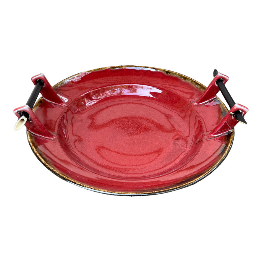 Platter with Bamboo Handles - Copper Red