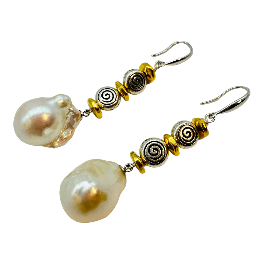 Earrings - Freshwater Baroque Pearls, Beads and 18ct Gold
