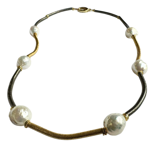 Necklace - Baroque Pearls Sterling Silver & 24ct Gold Filled Stick Bead Findings