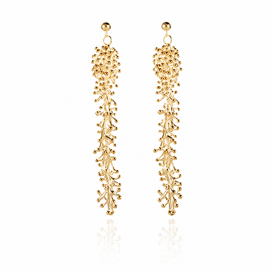 Earrings - Anemone Long Drop, 18kt Yellow Gold Finish