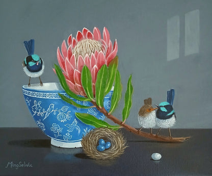 Protea and Three Wrens